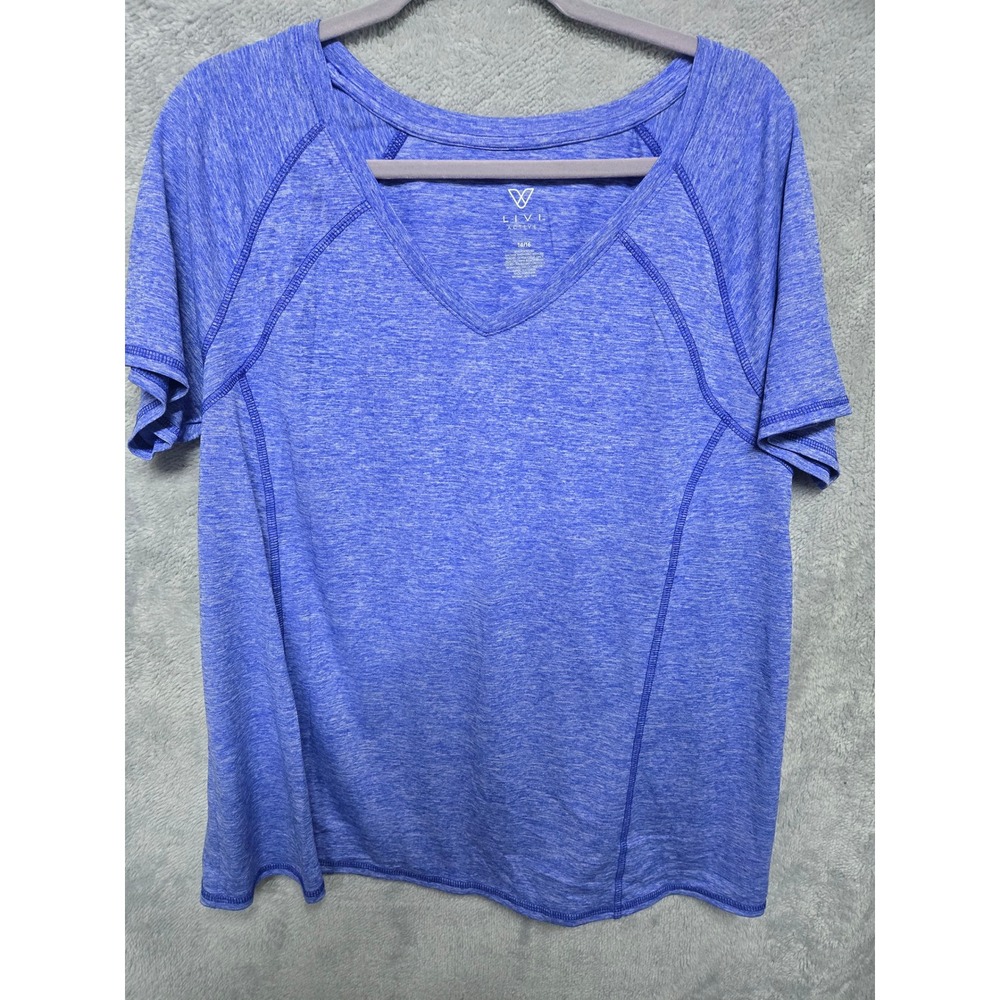 Livi Active Womens Blue Space Dye V-Neck Performance T-Shirt Size 14/16